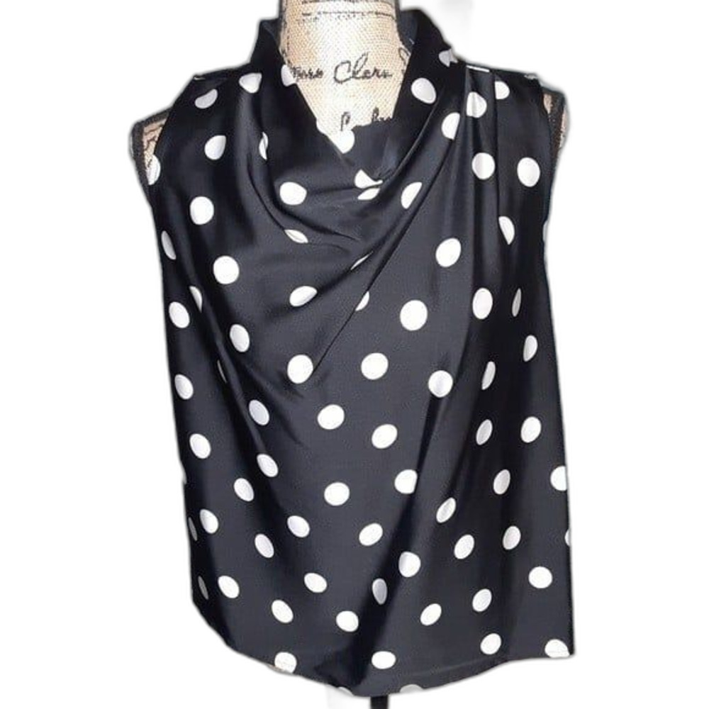 Worthington Small Pennydots Sleeveless Cowlneck Blouse NWT